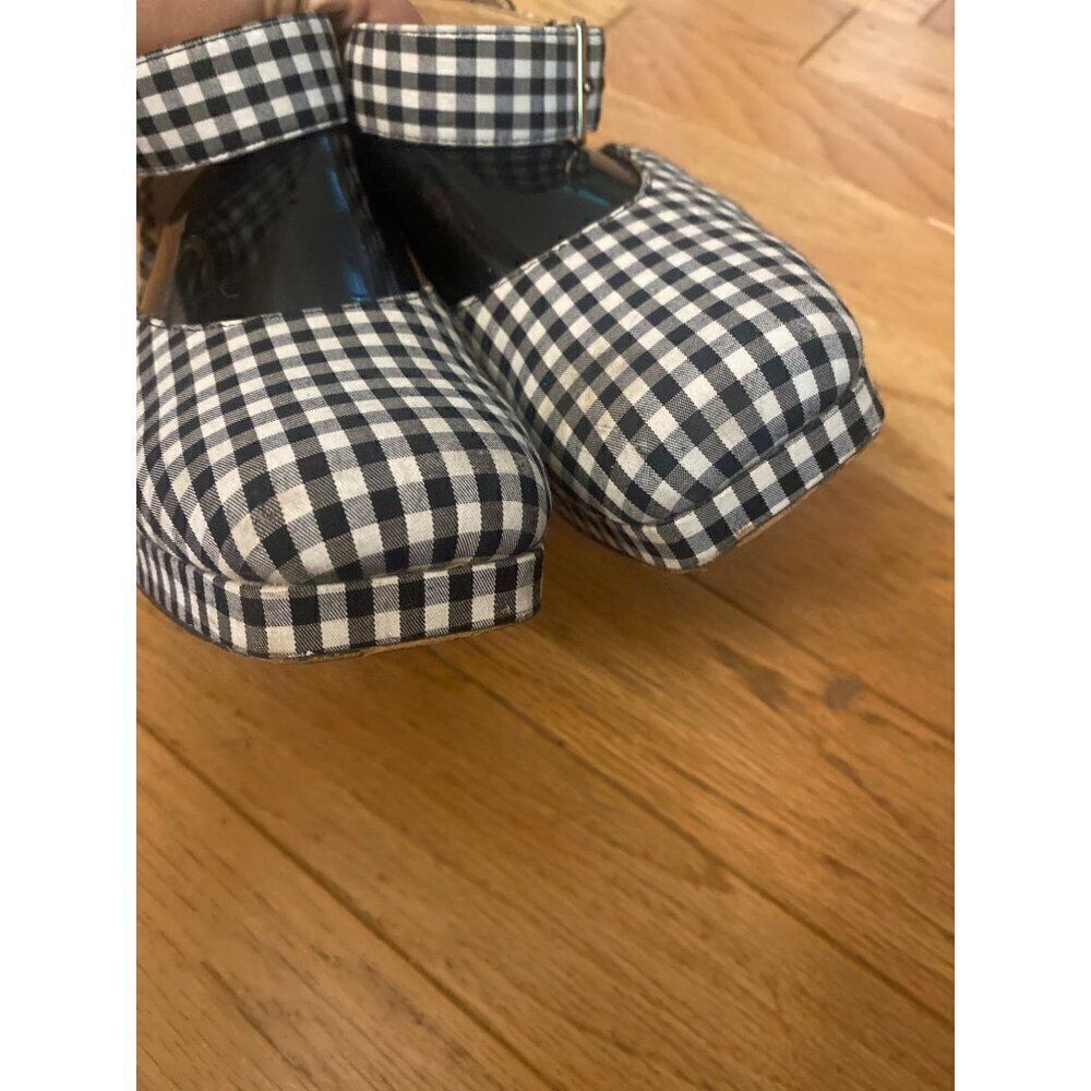 Zara Trafaluc Womens Gingham Black White Checkered Block Heel Ankle Strap sz 41 - Picture 2 of 8
